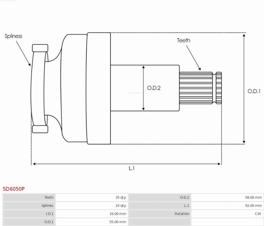 AS-PL SD6050P - Ведущая шестерня, стартер avtokuzovplus.com.ua