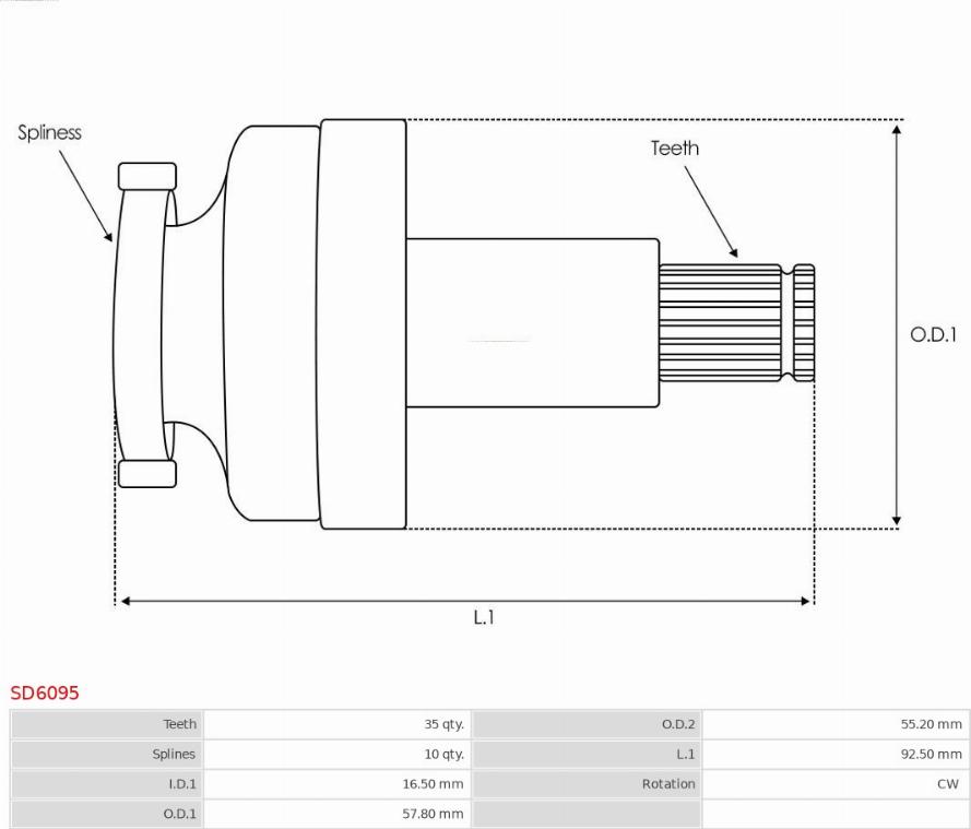 AS-PL SD6095 - Ведущая шестерня, стартер avtokuzovplus.com.ua