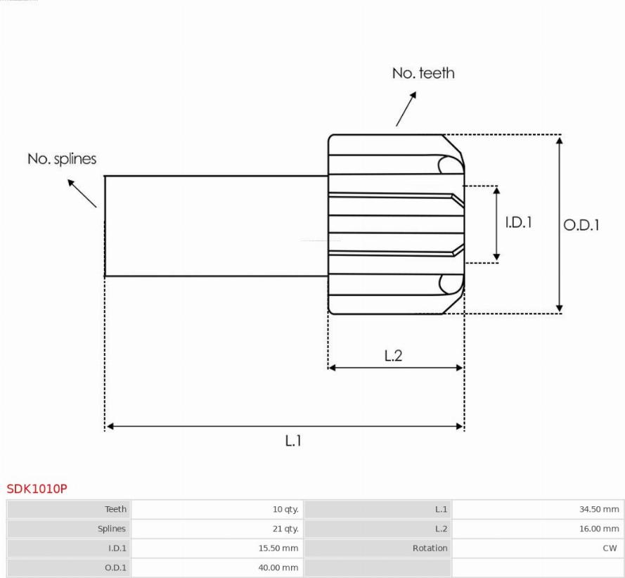 AS-PL SDK1010P - Провідна шестерня, стартер autocars.com.ua