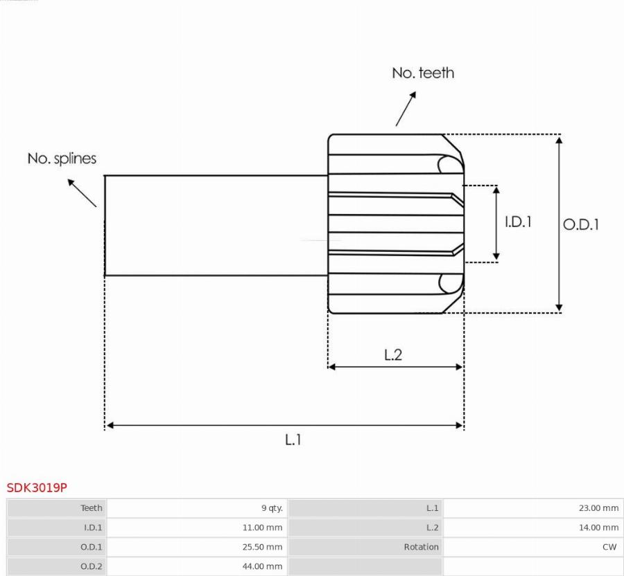 AS-PL SDK3019P - Ведущая шестерня, стартер avtokuzovplus.com.ua