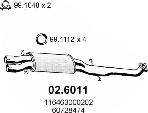ASSO 02.6011 - Середній глушник вихлопних газів autocars.com.ua