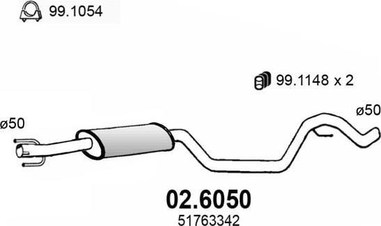 ASSO 02.6050 - Середній глушник вихлопних газів autocars.com.ua