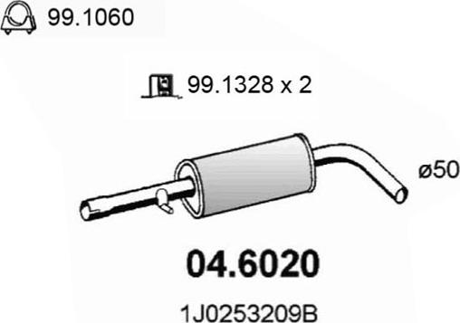 ASSO 04.6020 - Середній глушник вихлопних газів autocars.com.ua