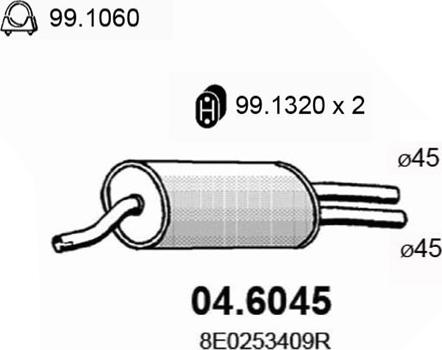 ASSO 04.6045 - Середній глушник вихлопних газів autocars.com.ua