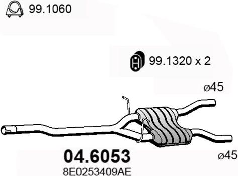 ASSO 04.6053 - Средний глушитель выхлопных газов avtokuzovplus.com.ua