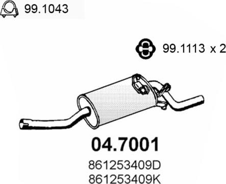 ASSO 04.7001 - Глушитель выхлопных газов, конечный avtokuzovplus.com.ua