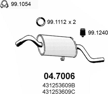 ASSO 04.7006 - Глушник вихлопних газів кінцевий autocars.com.ua