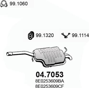 ASSO 04.7053 - Глушитель выхлопных газов, конечный avtokuzovplus.com.ua