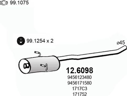 ASSO 12.6098 - Середній глушник вихлопних газів autocars.com.ua