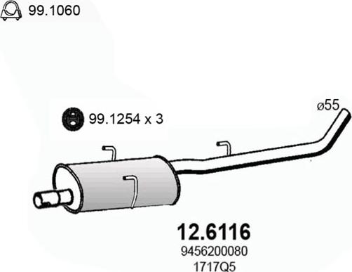 ASSO 12.6116 - Середній глушник вихлопних газів autocars.com.ua