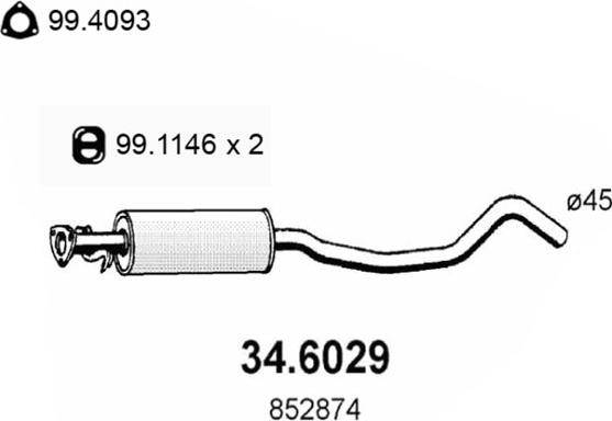 ASSO 34.6029 - Резонатор глушит. Opel Vectra 1.6I 1.7 Td 88 92 autodnr.net