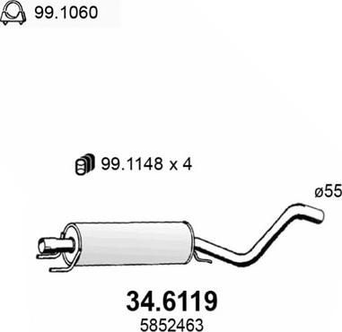 ASSO 34.6119 - Средний глушитель выхлопных газов avtokuzovplus.com.ua