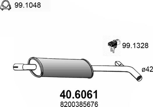ASSO 40.6061 - Середній глушник вихлопних газів autocars.com.ua