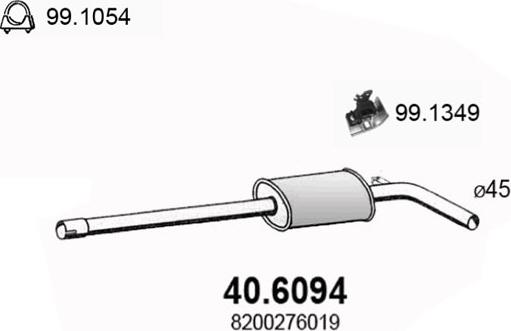 ASSO 40.6094 - Середній глушник вихлопних газів autocars.com.ua