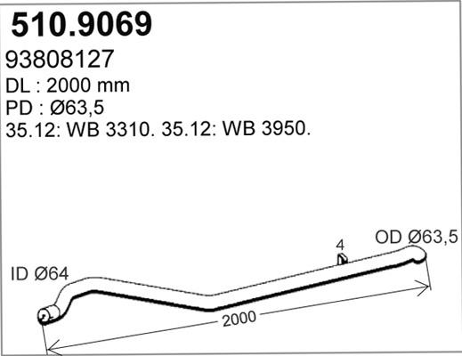 ASSO 510.9069 - Труба вихлопного газу autocars.com.ua