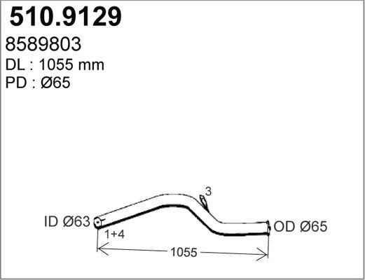 ASSO 510.9129 - Труба вихлопного газу autocars.com.ua