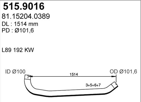 ASSO 515.9016 - Труба вихлопного газу autocars.com.ua