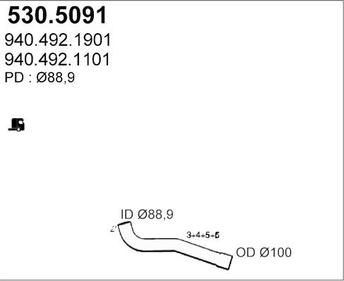 ASSO 530.5091 - Труба вихлопного газу autocars.com.ua