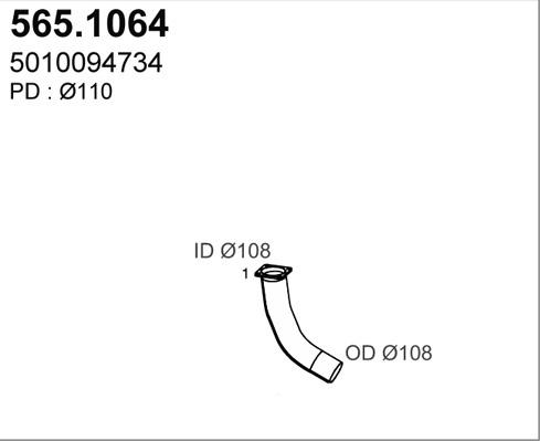 ASSO 565.1064 - Труба вихлопного газу autocars.com.ua