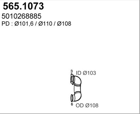 ASSO 565.1073 - Труба вихлопного газу autocars.com.ua