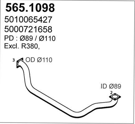 ASSO 565.1098 - Труба вихлопного газу autocars.com.ua