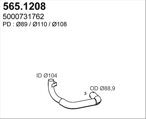 ASSO 565.1208 - Труба вихлопного газу autocars.com.ua