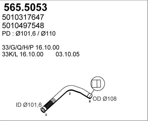 ASSO 565.5053 - Труба вихлопного газу autocars.com.ua