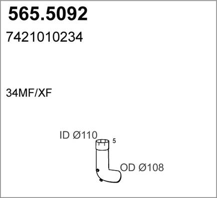 ASSO 565.5092 - Труба вихлопного газу autocars.com.ua