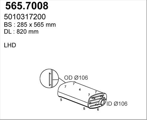 ASSO 565.7008 - Середній / кінцевий глушник ОГ autocars.com.ua