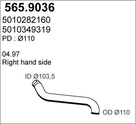 ASSO 565.9036 - Труба вихлопного газу autocars.com.ua