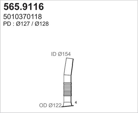 ASSO 565.9116 - Труба вихлопного газу autocars.com.ua