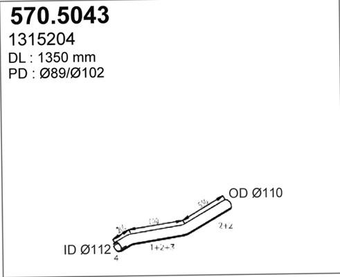 ASSO 570.5043 - Труба вихлопного газу autocars.com.ua