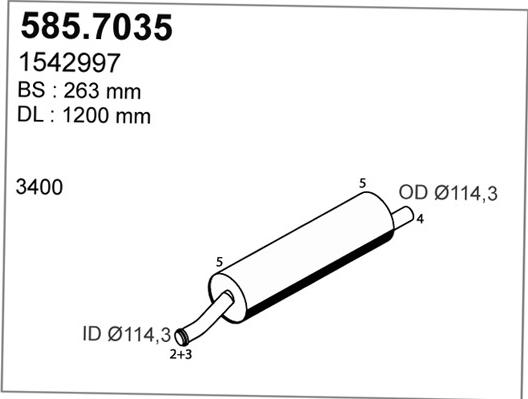 ASSO 585.7035 - Середній / кінцевий глушник ОГ autocars.com.ua