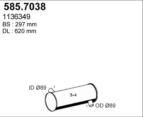 ASSO 585.7038 - Середній / кінцевий глушник ОГ autocars.com.ua