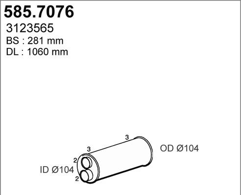 ASSO 585.7076 - Середній / кінцевий глушник ОГ autocars.com.ua