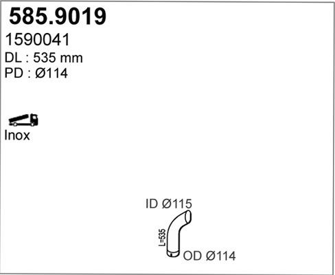 ASSO 585.9019 - Труба вихлопного газу autocars.com.ua