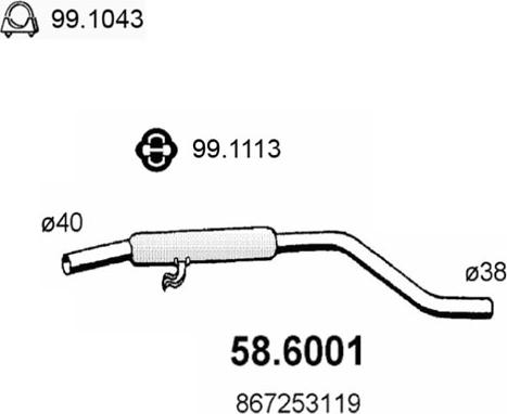 ASSO 58.6001 - Средний глушитель выхлопных газов avtokuzovplus.com.ua