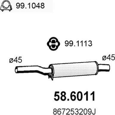 ASSO 58.6011 - Середній глушник вихлопних газів autocars.com.ua