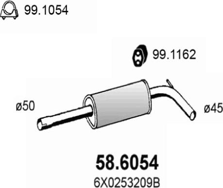 ASSO 58.6054 - Середній глушник вихлопних газів autocars.com.ua