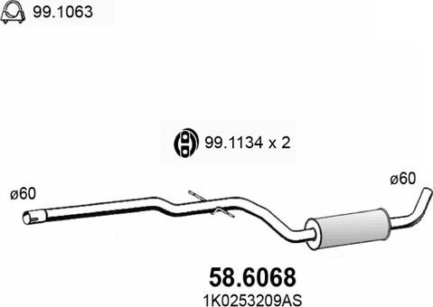 ASSO 58.6068 - Середній глушник вихлопних газів autocars.com.ua