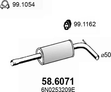 ASSO 58.6071 - Середній глушник вихлопних газів autocars.com.ua