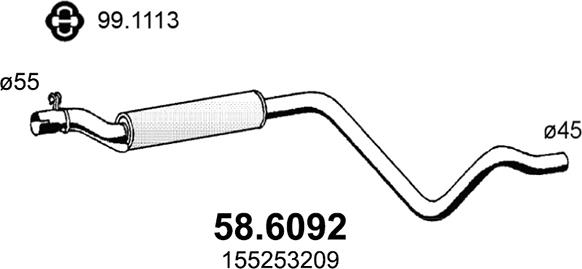 ASSO 58.6092 - Середній глушник вихлопних газів autocars.com.ua