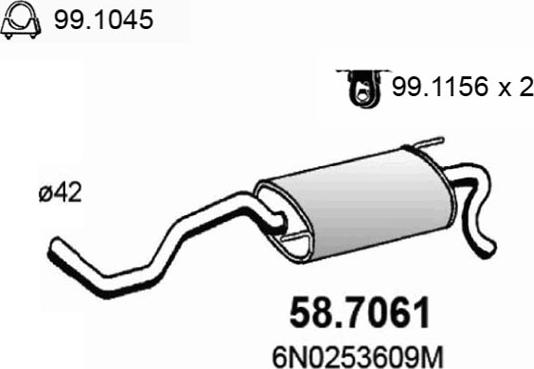 ASSO 58.7061 - Глушник вихлопних газів кінцевий autocars.com.ua