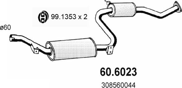 ASSO 60.6023 - Середній глушник вихлопних газів autocars.com.ua