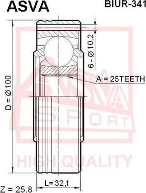 ASVA BIUR-341 - Шарнірний комплект, ШРУС, приводний вал autocars.com.ua