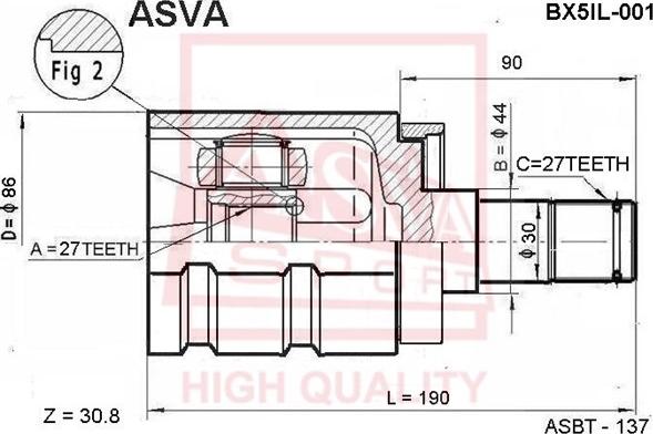 ASVA BX5IL-001 - Шарнірний комплект, ШРУС, приводний вал autocars.com.ua