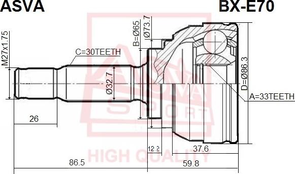 ASVA BX-E70 - Шарнирный комплект, ШРУС, приводной вал avtokuzovplus.com.ua