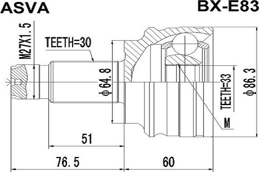 ASVA BX-E83 - Шарнирный комплект, ШРУС, приводной вал avtokuzovplus.com.ua