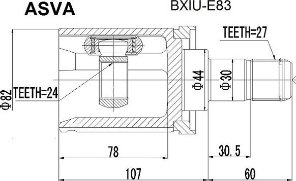 ASVA BXIU-E83 - Шарнірний комплект, ШРУС, приводний вал autocars.com.ua