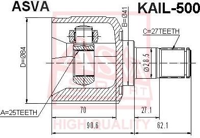 ASVA KAIL-500 - Шарнирный комплект, ШРУС, приводной вал avtokuzovplus.com.ua